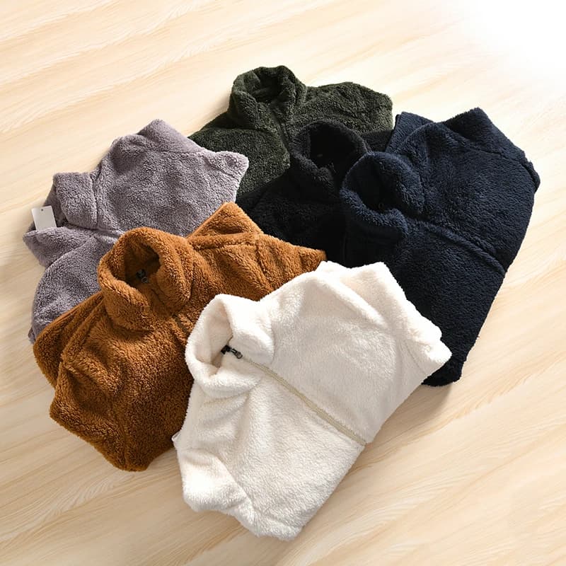 Giacca in pile corallo a doppio strato da uomo, versatile, autunno inverno, con colletto rialzato, foderata in pile, capospalla.