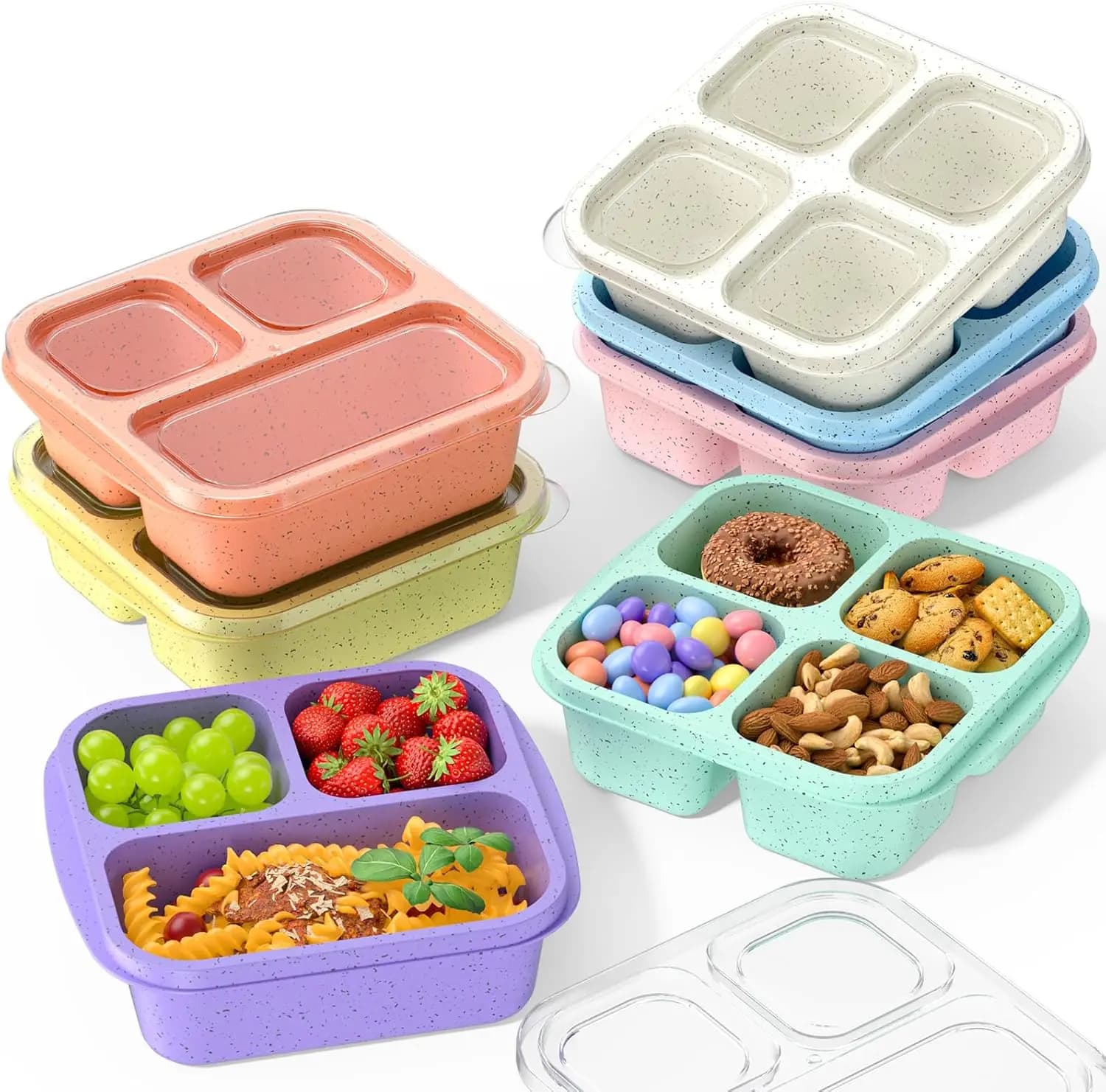 Confezione da 7 contenitori per il pranzo Bento riutilizzabili impilabili per bambini e adulti, contenitori per la preparazione dei pasti robusti e facili da pulire, scatole per snack