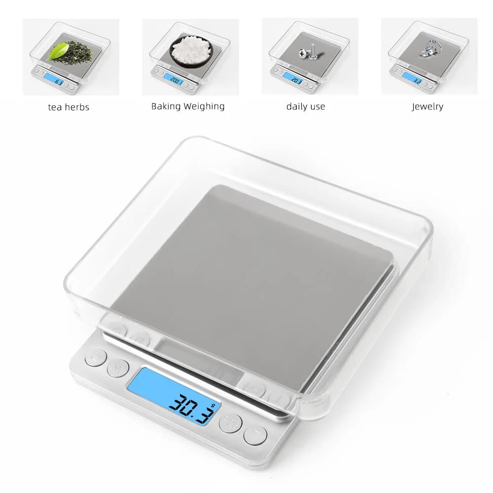 500G/0.01G 3KG/0.1G Bilancia digitale Bilancia elettronica Bilancia di precisione Cucina Gioielli con diamanti Bilancia con 2 vassoi