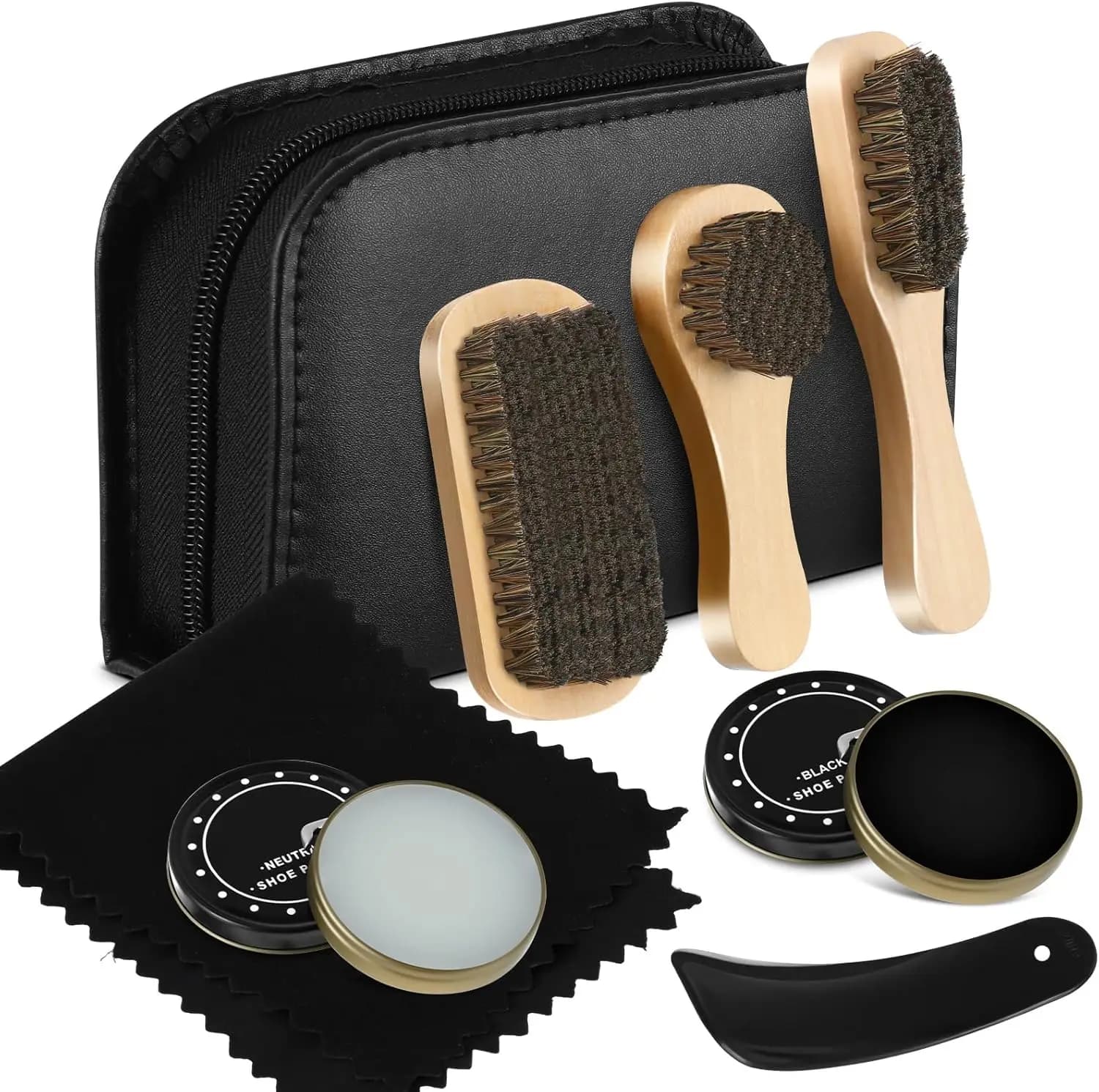 Kit per Lucidatura Scarpe da 8 Pezzi con Spazzola per Lucidatura in Pelle, Set per la Cura delle Scarpe per Uomo e Donna