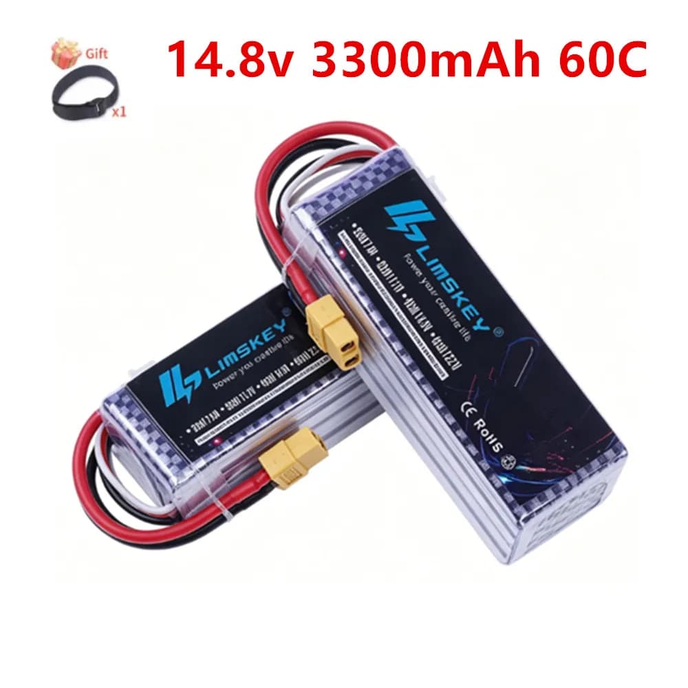 Batteria LiPo 4S 14.8V 3300mAh 60C/80C per Droni FPV RC, Quadricotteri, Auto da Corsa, Connettori Deans/XT60