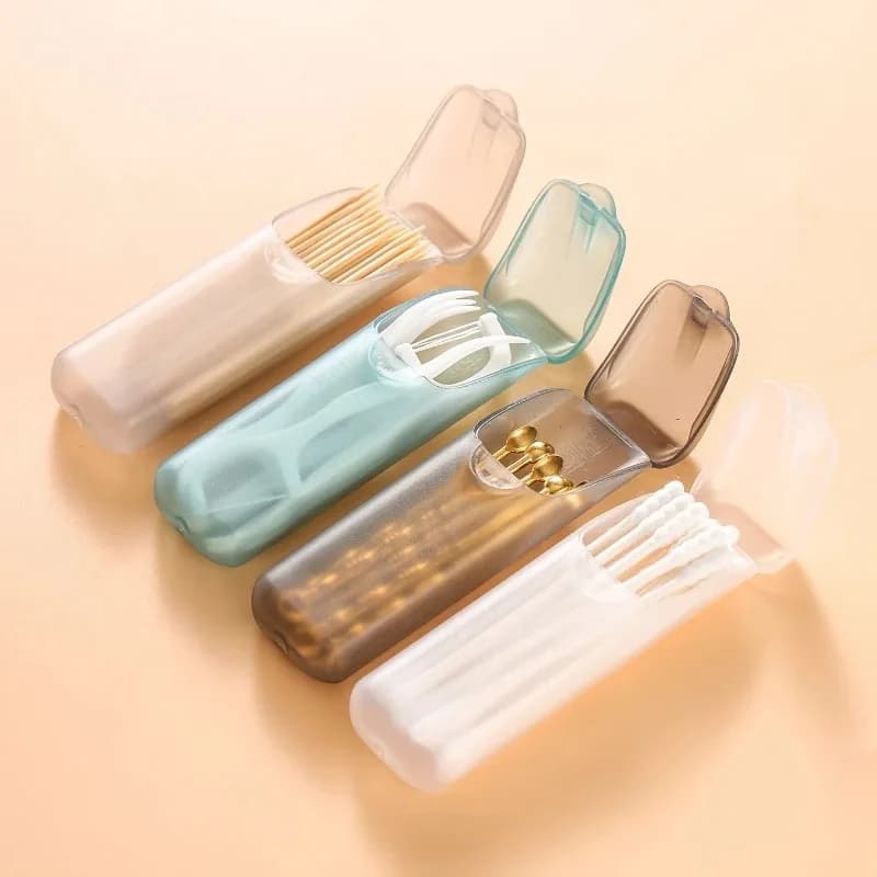 Mini box for toothpick holders with lid Desiccant box Portable organizer for interdental travel thread Dispenser for cotton sticks Depenser for toothpick