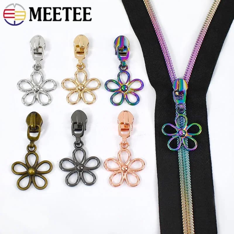 5/10/20 pezzi Meetee 5 # Testa estrattore per cerniere con fiori in metallo con cursore per cerniera in nylon per accessorio per cucire indumenti per riparazione borse con cerniera