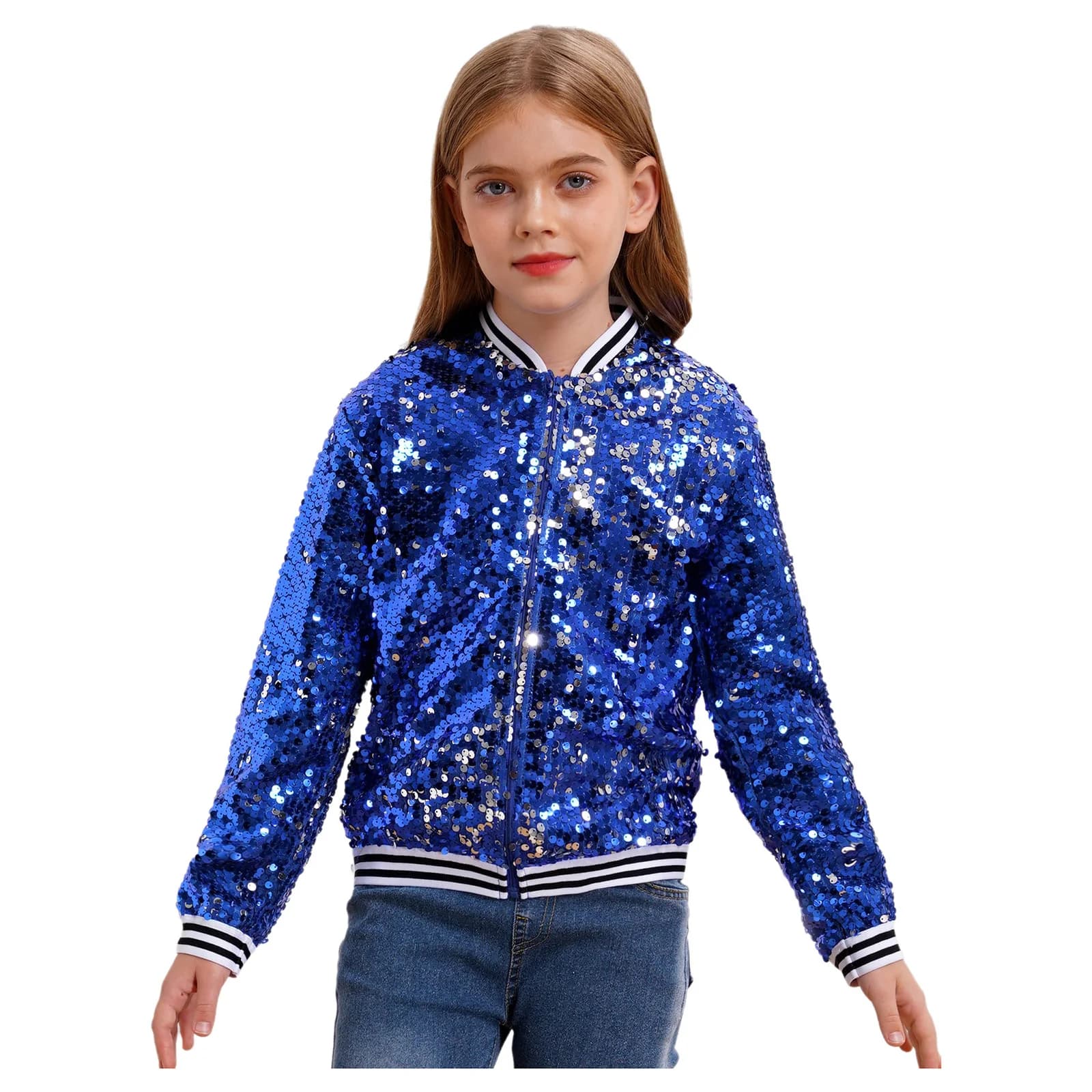 Bambini ragazze Hip Hop Jazz Street Dance capispalla manica lunga cerniera paillettes giacca da Baseball Cheerleading Performance Costume