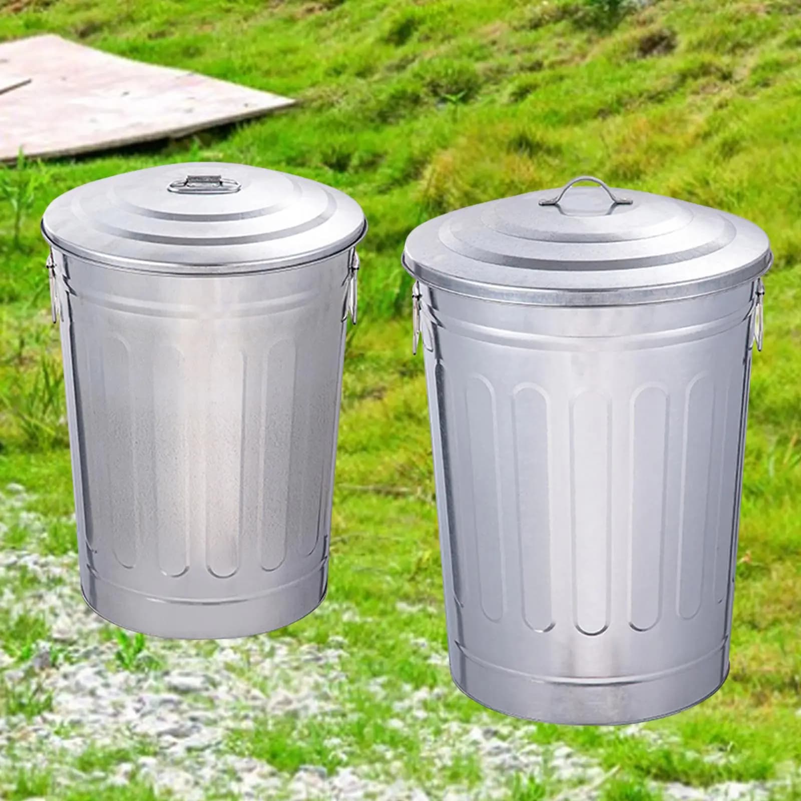 Pattumiera da esterno in metallo con coperchio sigillante resistente per bidone del compost da giardino
