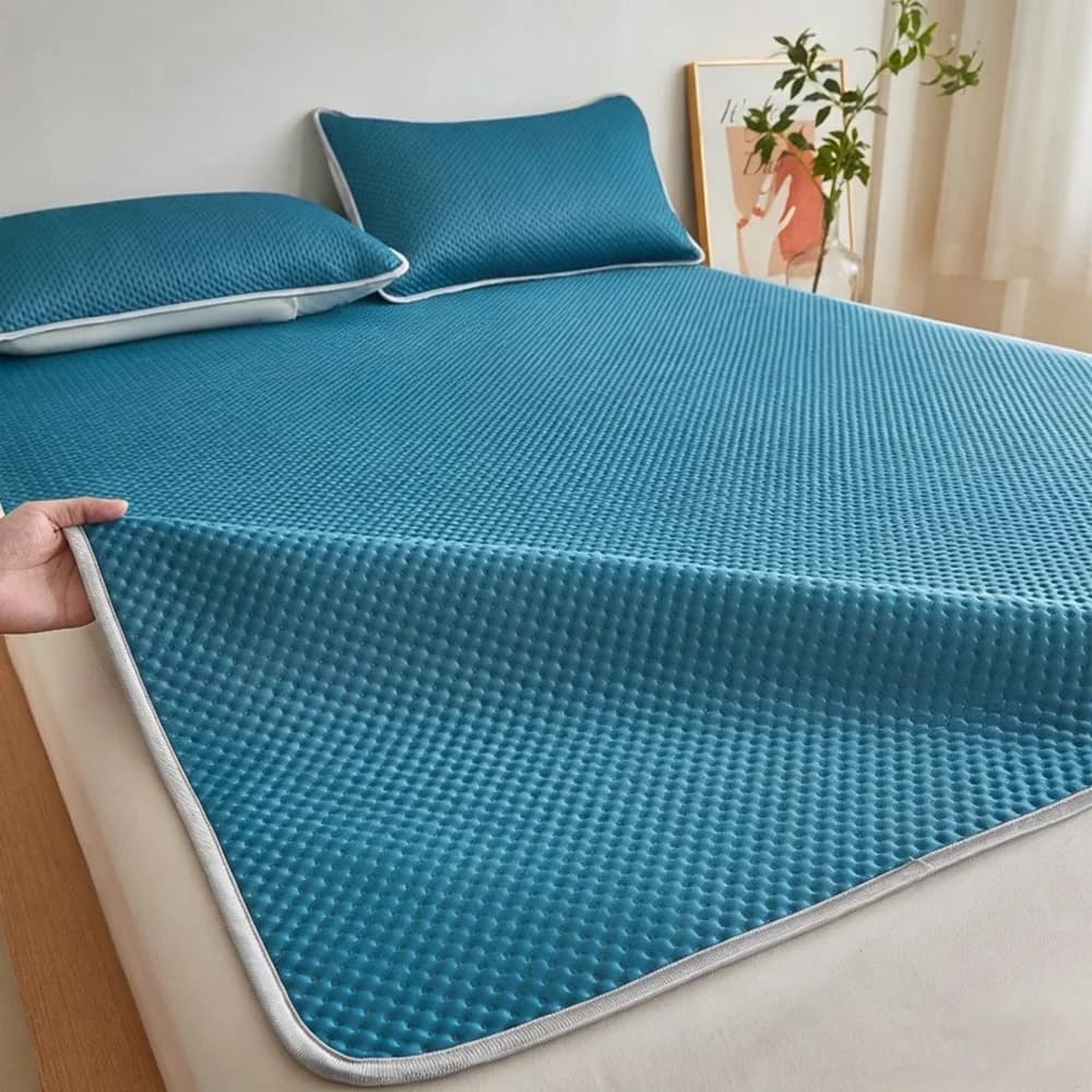 1pc Soft Quilted Bed Sheet Summer Breathable Ice Silk Cool Bedsheet Solid Color Anti-slip Mattress Mat Cushion No Pillowcases