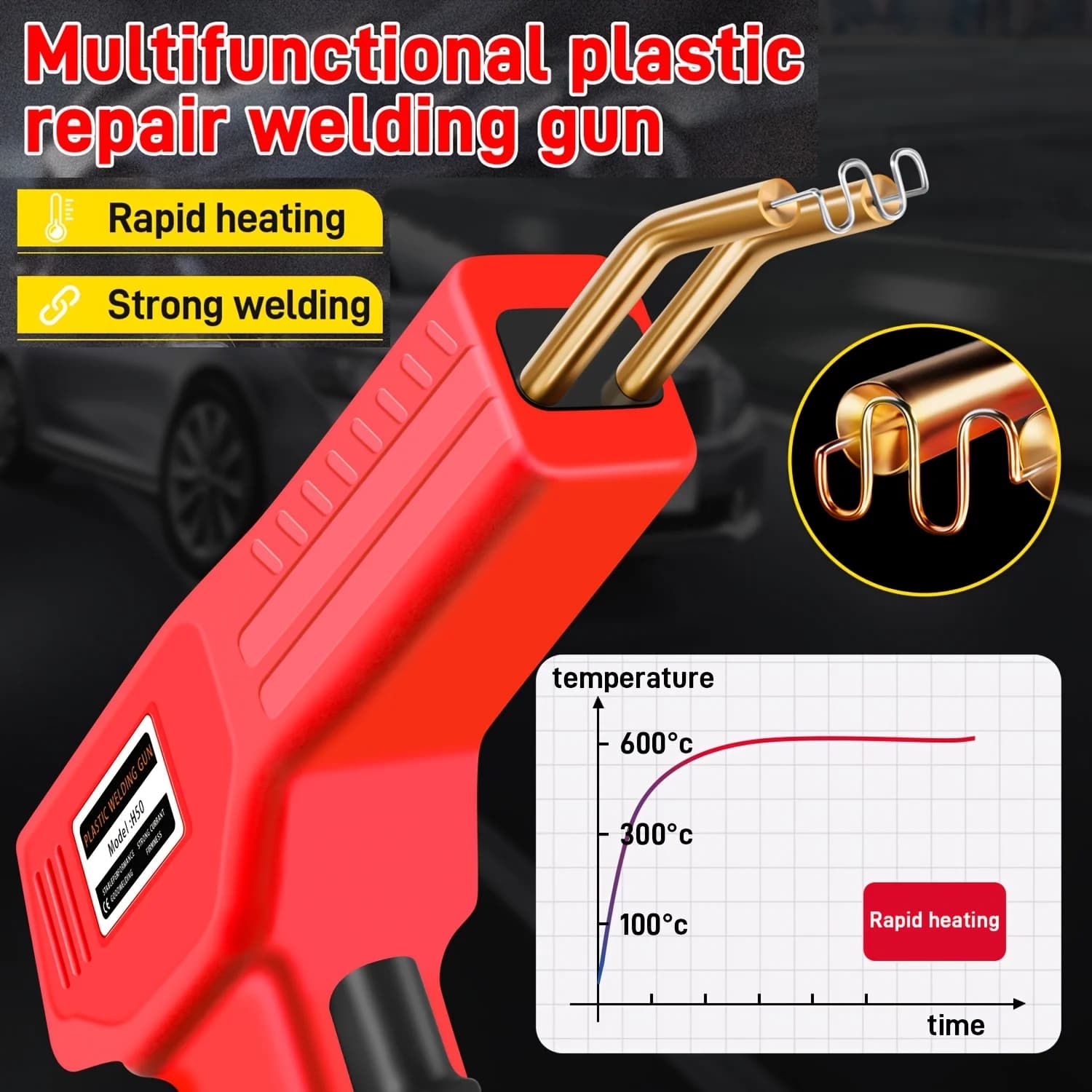 Kit di riparazione per saldatore di plastica da 50 W con cannello per riparazione paraurti con graffette da 200 pezzi, saldatore di plastica, cucitrice termica, kit di riparazione paraurti