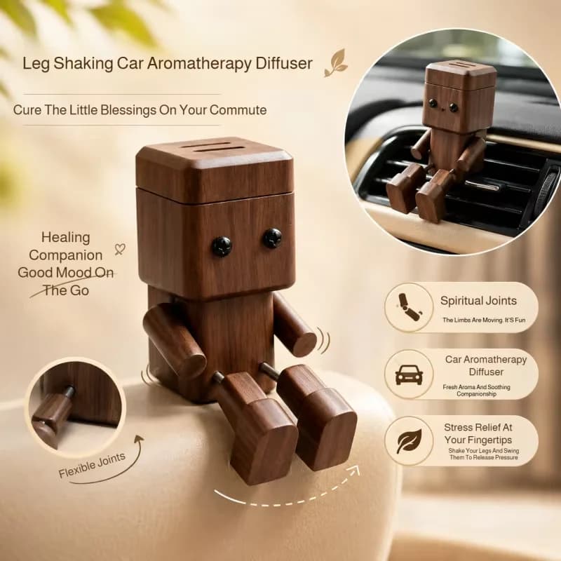 Wooden Car Aromatherapy Cute Mini Wooden Man Car Perfume Air Freshener Car Interior Accessories Natural Aroma Diffuser Ornament