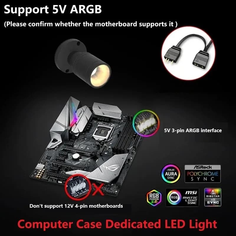 QITU 1W 3W ARGB 5V 3Pin Header Computer AURA SYNC Luce LED Spot Mini Lampada per Gaming Room, Modellismo, Esposizione, Decorazione Case PC Fai da Te