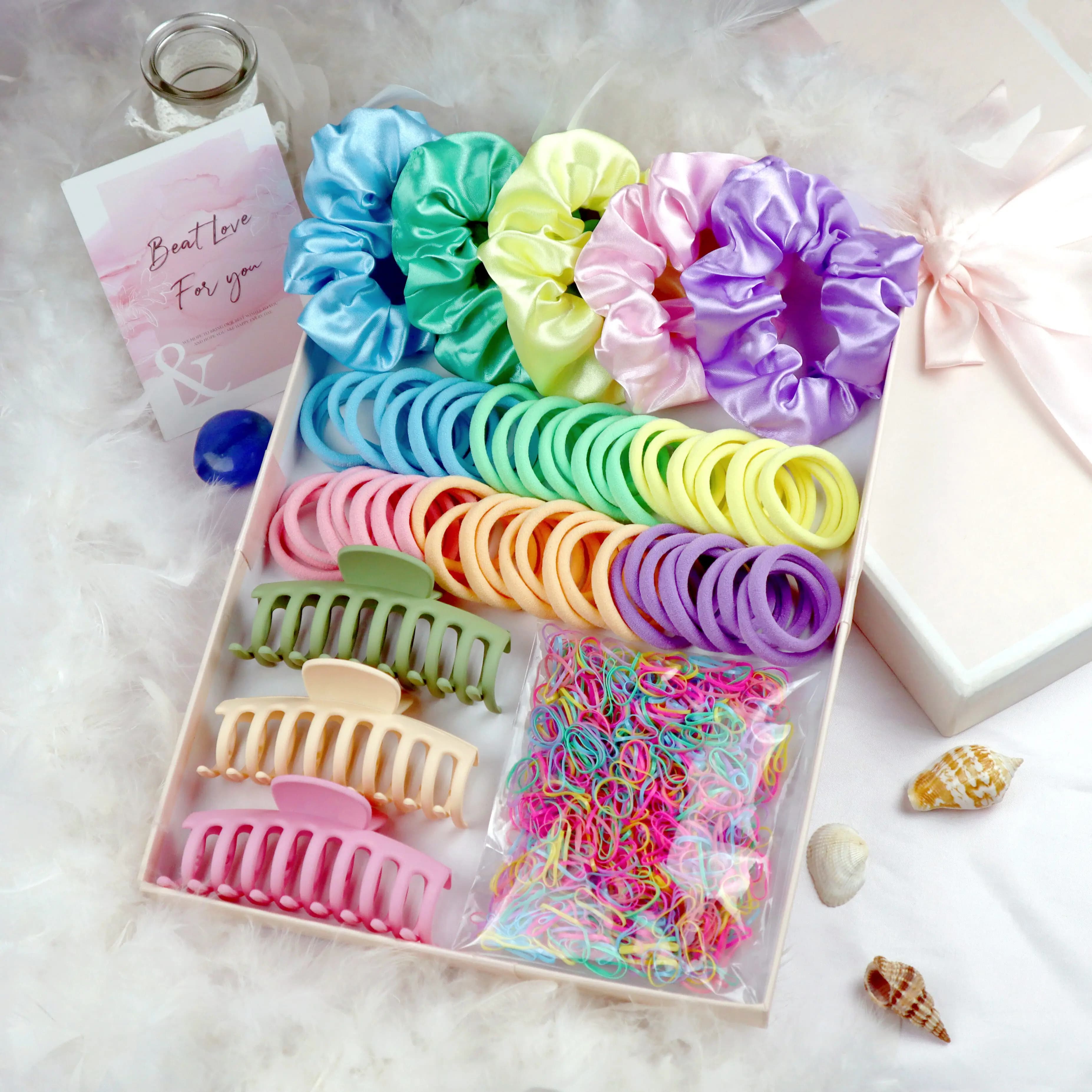 Set di accessori per capelli colorati da 1058/1061 pezzi, con anelli per capelli per intestino crasso, piccoli elastici o fermagli per capelli.
