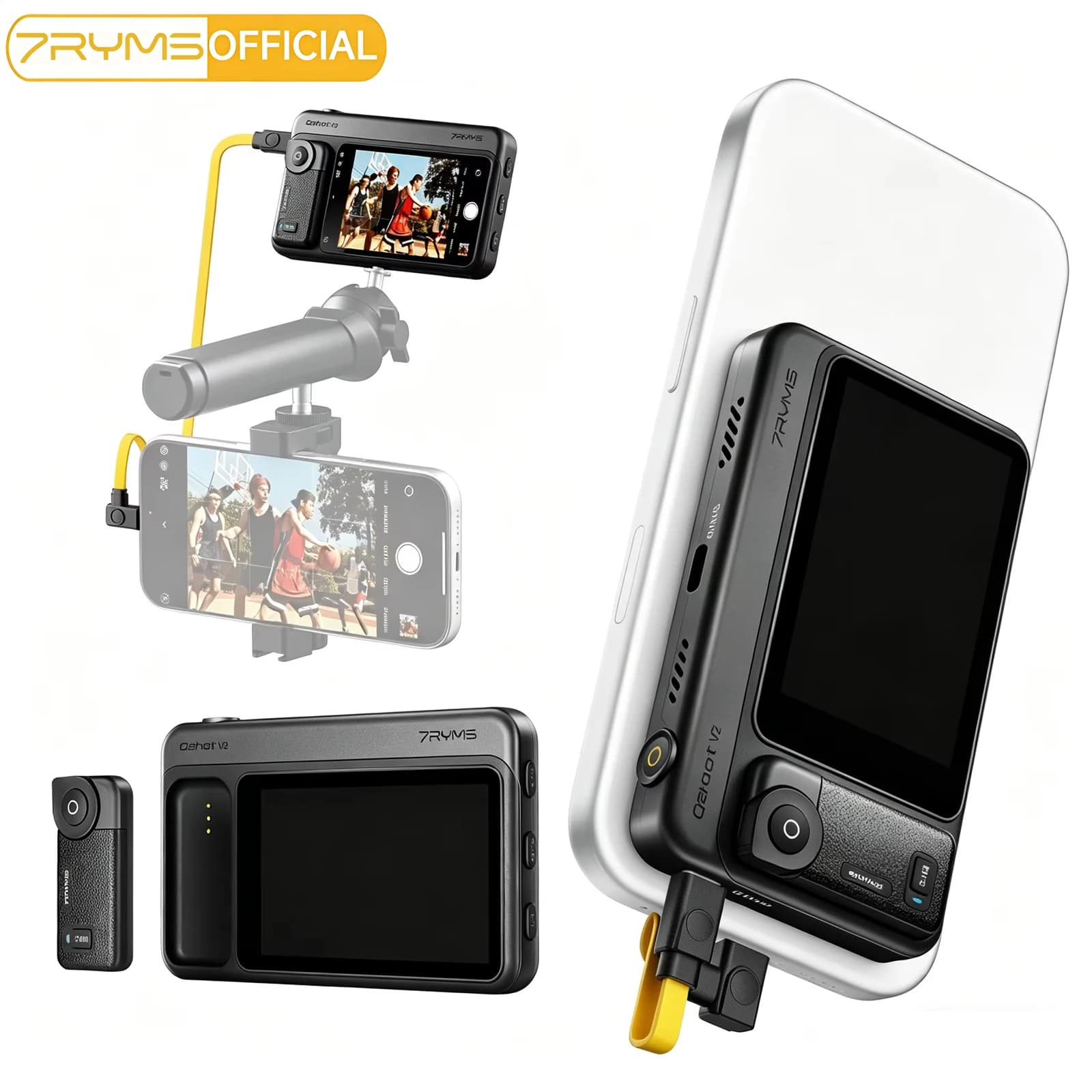 Monitor Selfie Magnetico Cablato 7RYMS Qshot V2 con Altoparlante, Telecomando, Uscita 4K/60fps per Smartphone, Vlog e Streaming
