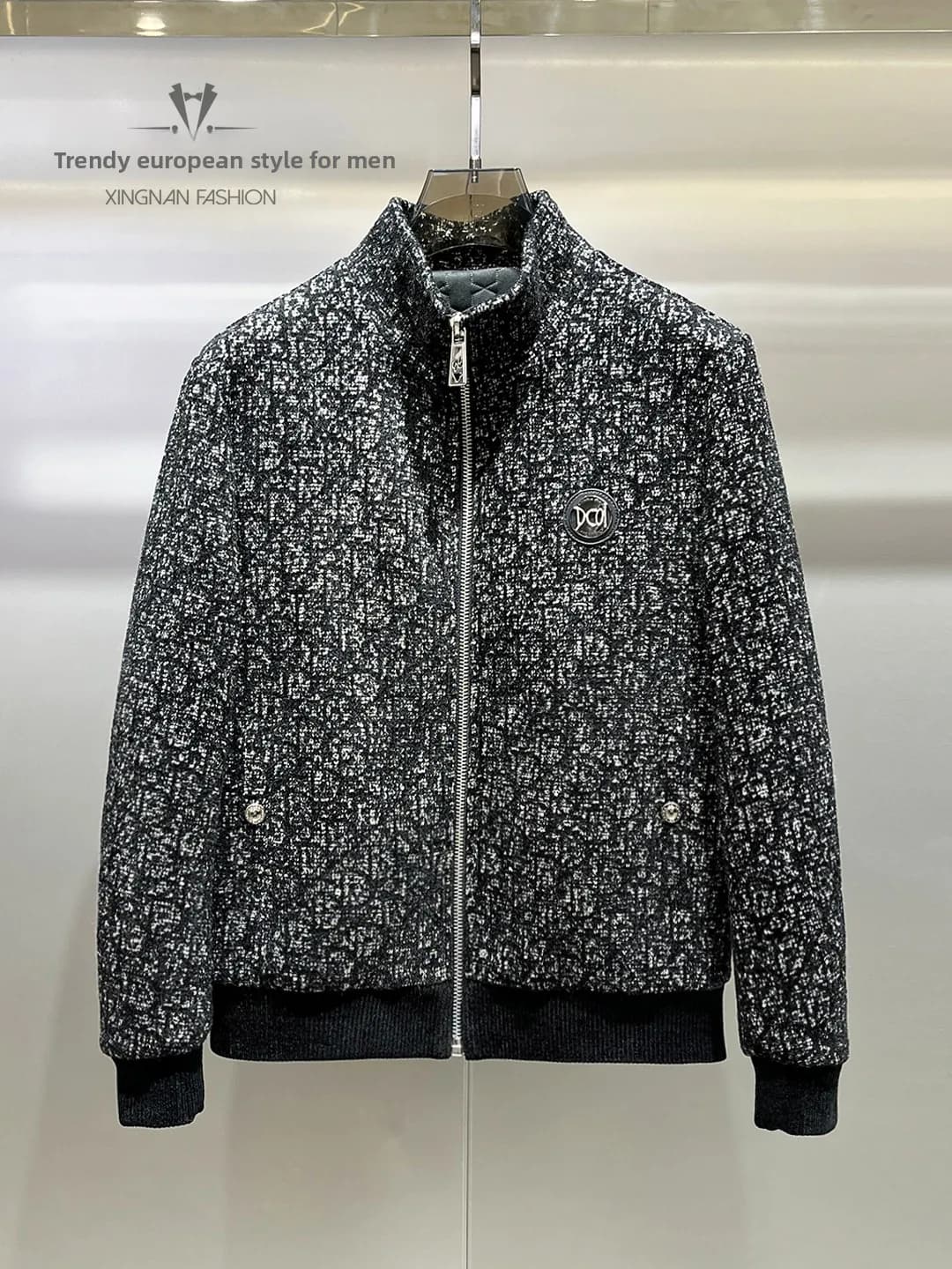2025 New Men's Cotton-Padded Stand Collar Jacket Casual Stylish Floral Warmth Outerwear Long Sleeve Zipper Closure Polyester ...