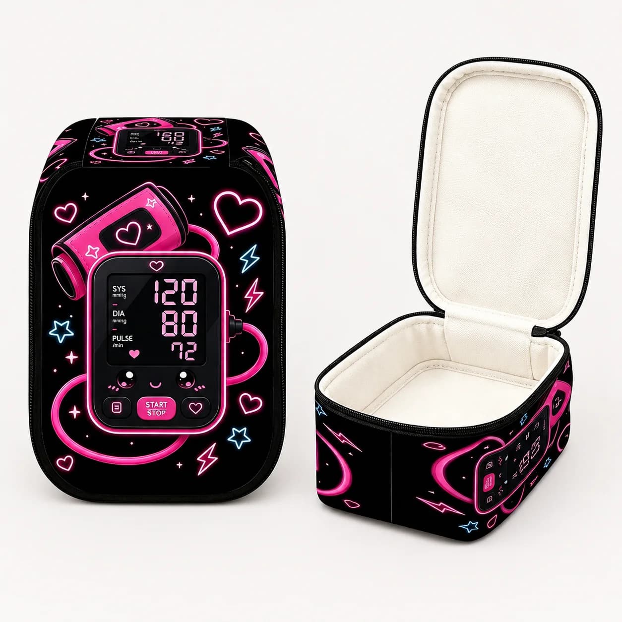 Blood Pressure Monitor Storage Bag Neon Print Protective Case for Home Travel Medical Equipment Organizer Carrying Pouch Holder