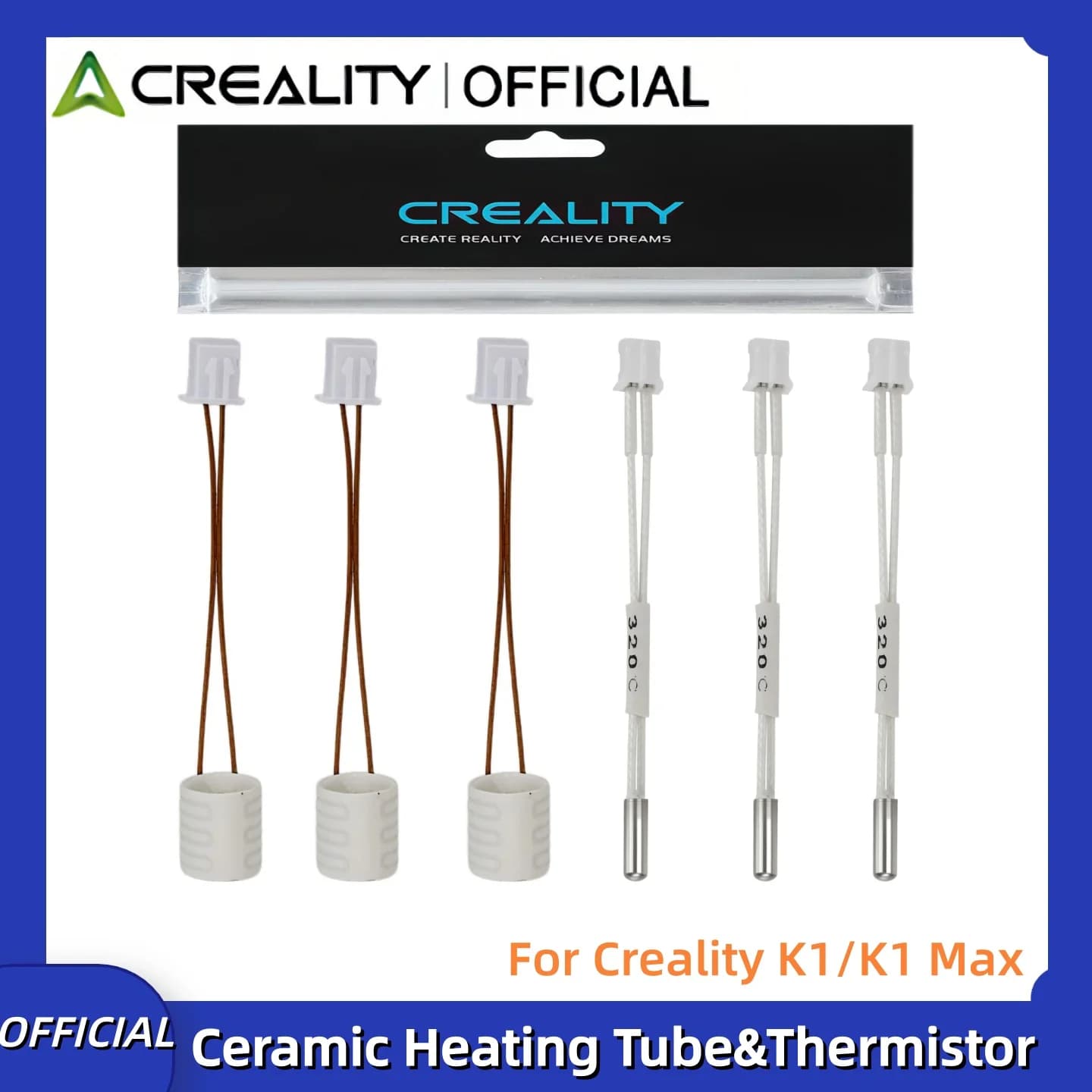 Tubo di Riscaldamento in Ceramica Creality K1/K1 Max 320 ° Sensore di Temperatura Termistore C per Alte Temperature Compatibile con PLA, ABS, PETG, TPU