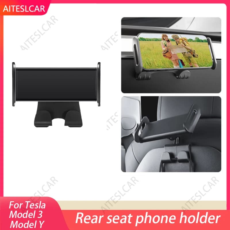 Per supporto per telefono per sedile posteriore Tesla Model 3/Y con 2 ganci 360 ° Ruota il supporto della staffa per poggiatesta automatico con supporto per Tablet PC iPad Mini