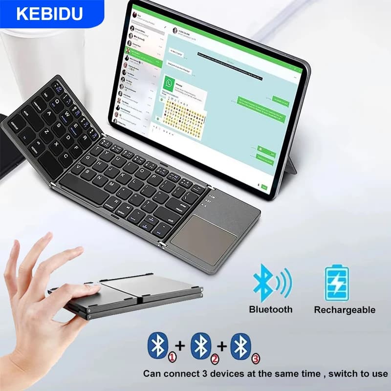 Mini tastiera wireless Tastiera touchpad Bluetooth Tastiera pieghevole tripla magnetica portatile per telefono Windows Android IOS iPad