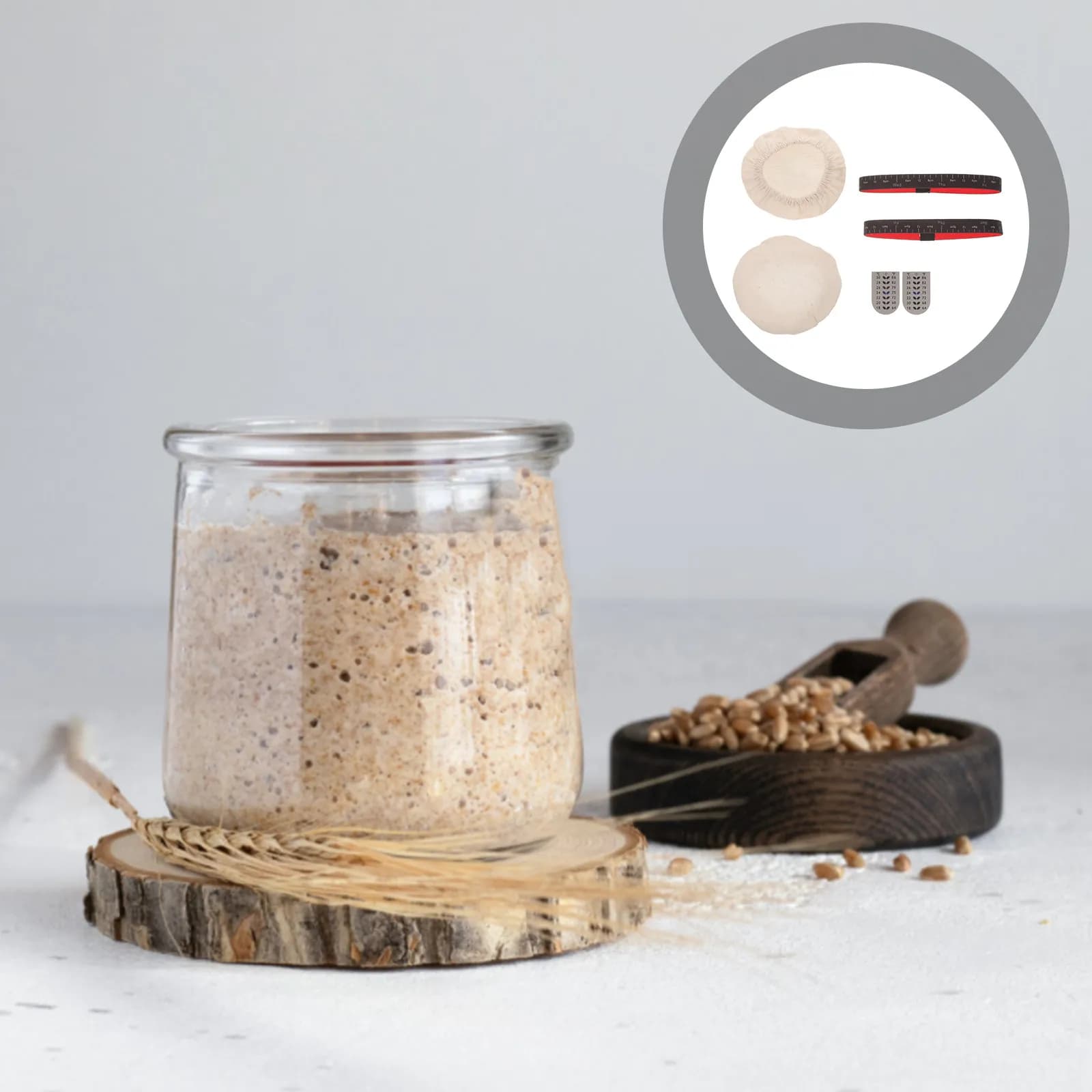Set di Accessori per Barattolo di Lievito Naturale: Coperture in Tessuto Traspirante, Strisce Termometriche, Fasce per la Data, per Fermentazione e Cottura