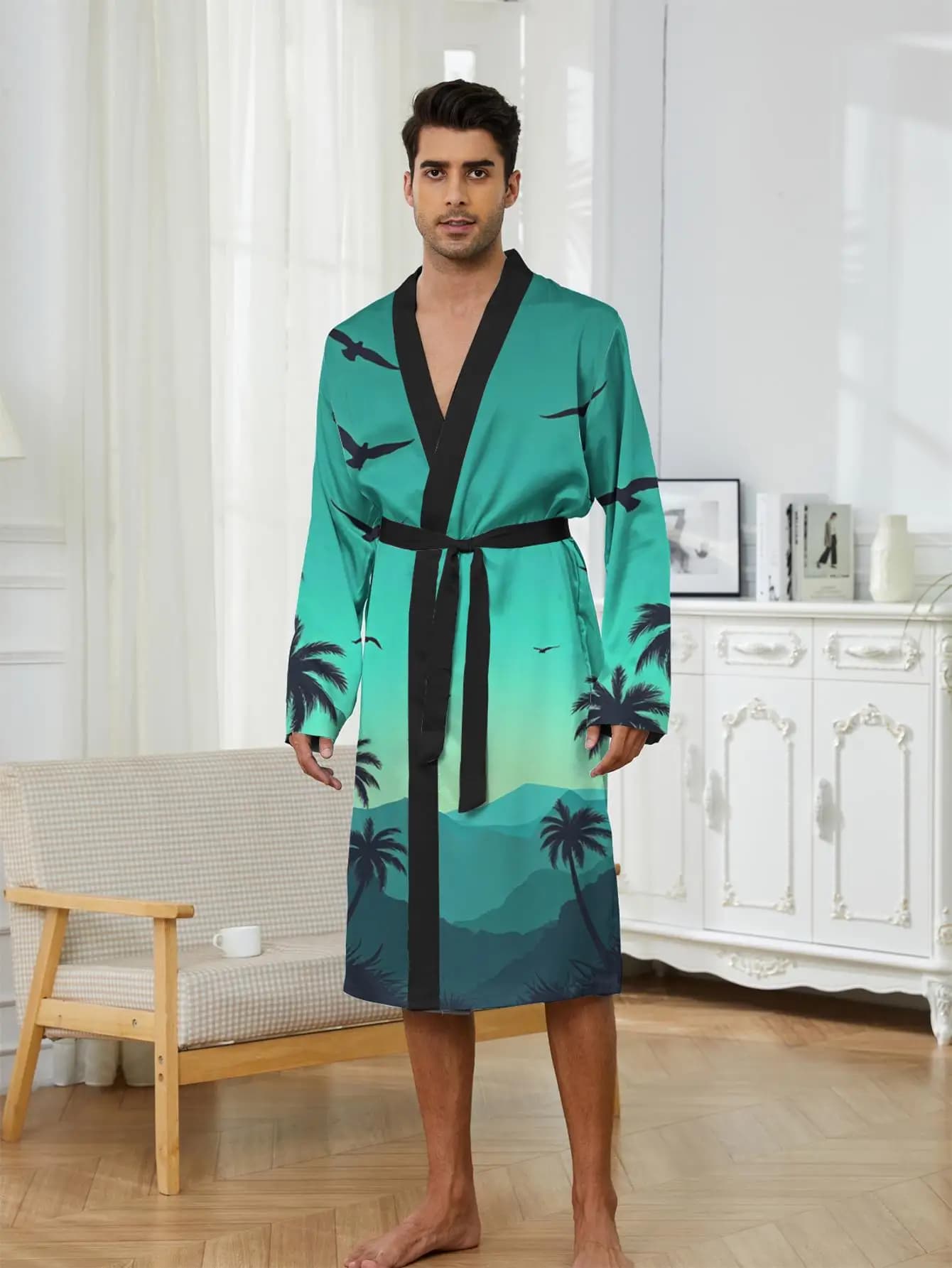 1 Pezzo Vestaglia da Uomo Primavera/Estate 2026, Vestaglia da Notte con Grafica per Uomo, Vestaglia in Poliestere, Vestaglia da Bagno, Vestaglie Stampate in 3D