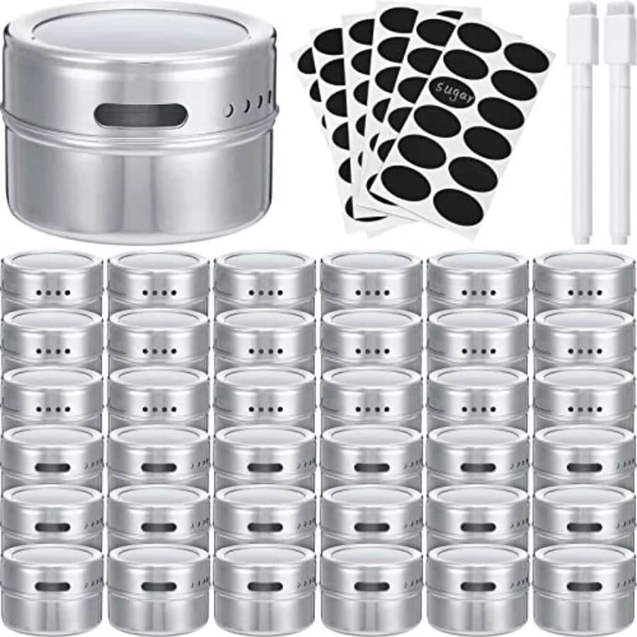 36 Pack Magnetic Spice Jars for Refrigerator 3 oz Magnetic Spice Containers Stainless Steel Seasoning Tins with Clear Lid with