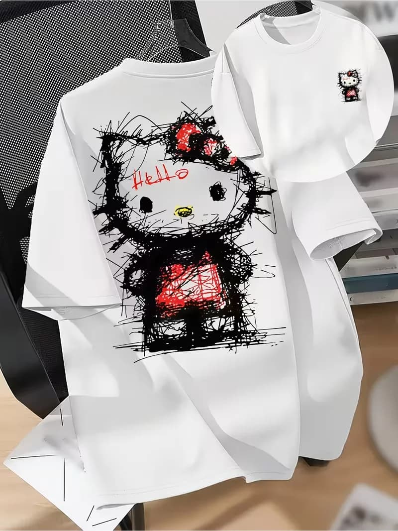 2026 Summer Hello Kitty Graffiti 3D Printed Oversized T-shirt, Casual, Comfortable and Loose, Exclusive for Enthusiastic Fans