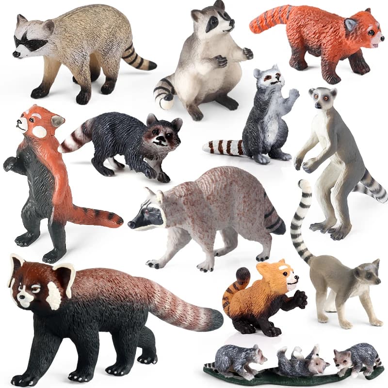 Oenux Simulazione Figurine selvagge Meno panda Procione Lemur Modello Action Figures Animali della foresta Educazione domestica Giocattolo per bambini Regalo