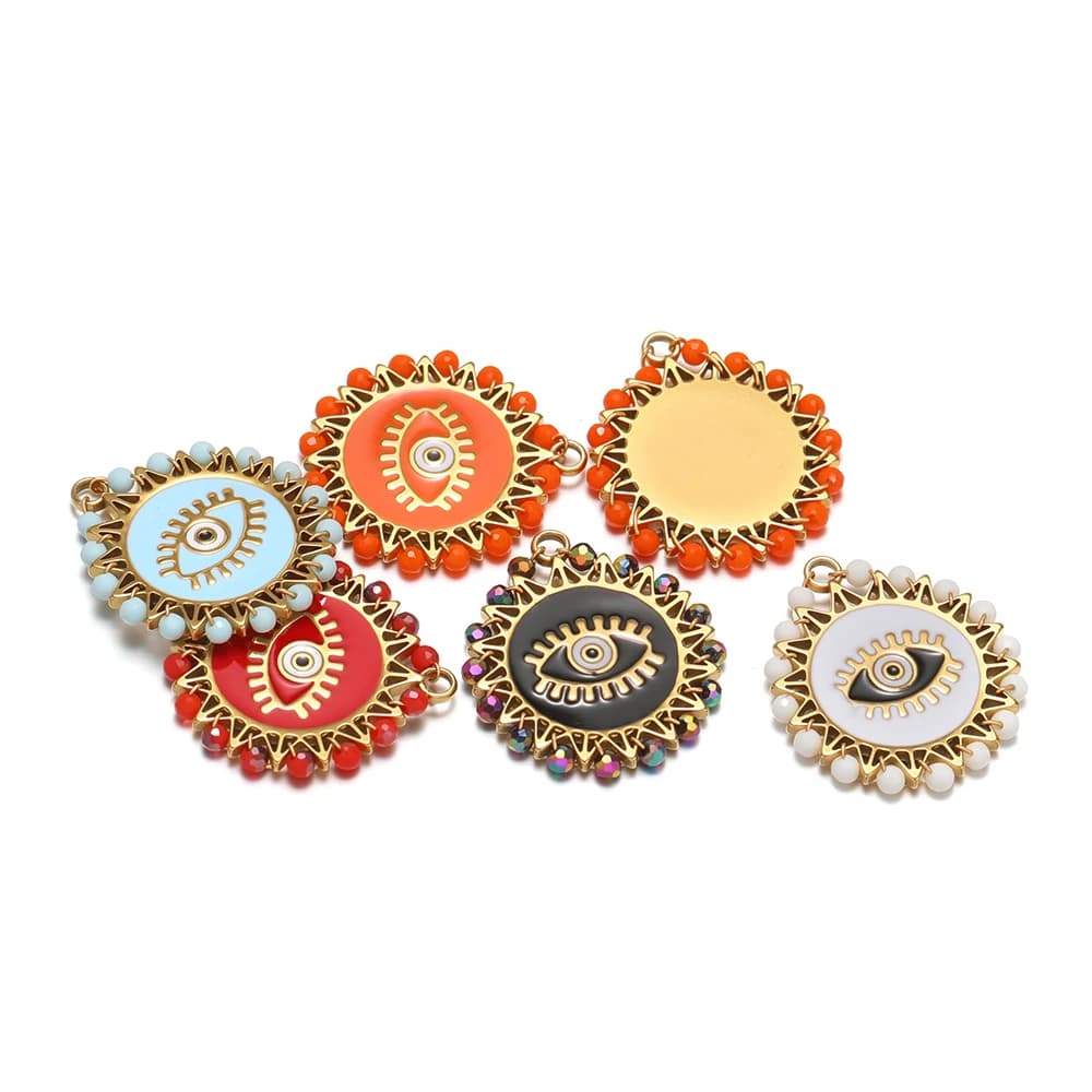 3 ciondoli a forma di sole con perline, in acciaio inossidabile smaltato, con amuleto occhio turco, per creazione gioielli fai da te, collane, bracciali, orecchini, accessori