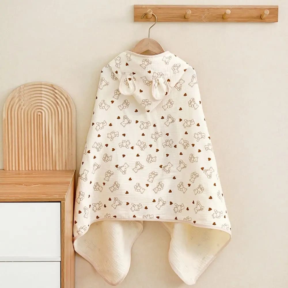 Asciugamano da bagno in garza per bambini stampato a cartoni animati Asciugamano da mantello confortevole a quattro strati in cartone animato Morbido e assorbente con cappuccio Accappatoio da notte