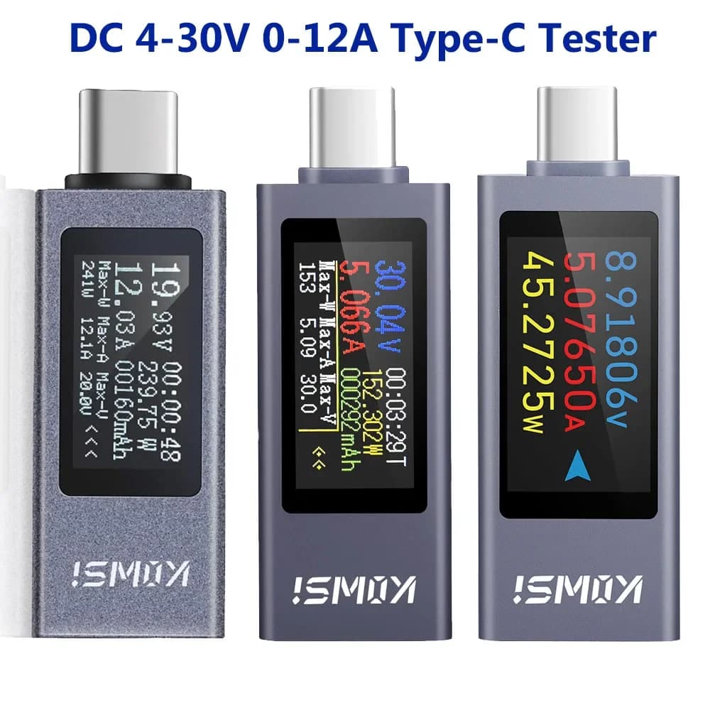 Tester Type-C Multifunzione con Display Digitale, Misuratore di Tensione DC, Amperometro, Voltmetro 4-30A 0-12A, Rilevatore di Potenza per Power Bank