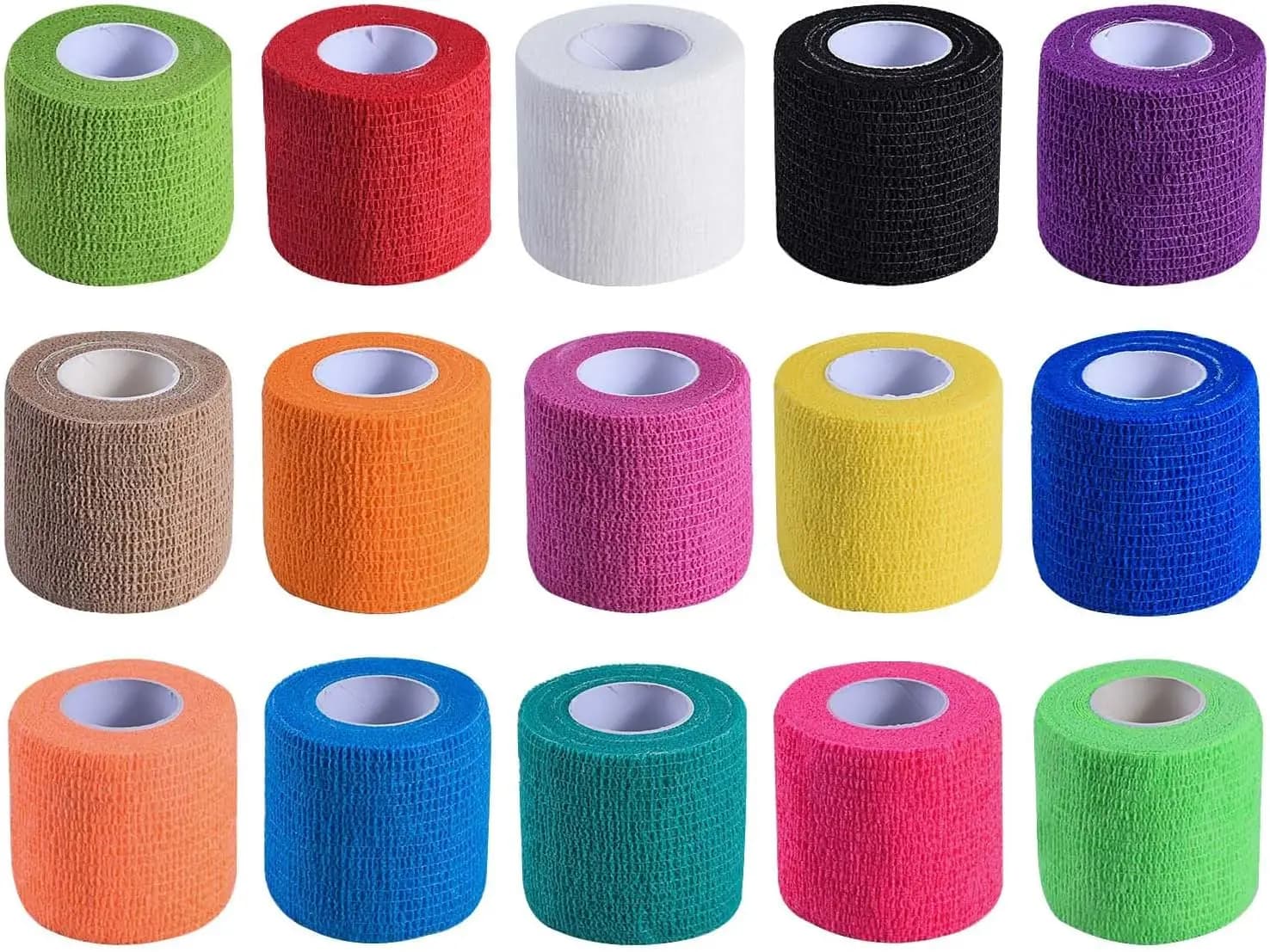 Confezione da 15 Rotoli di Bende Autoadesive, Nastro Elastico Traspirante Coesivo per Sport, Supporto per Polso e Caviglia
