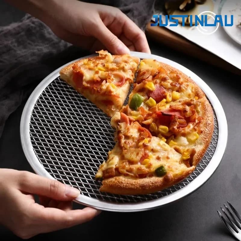 JUSTINLAU 6-14 Inch Pizza Baking Pan Mesh Round Aluminum Pizza Screen Baking Pan Non-stick Mold Oven Hollow Pie Mesh Baking Tool