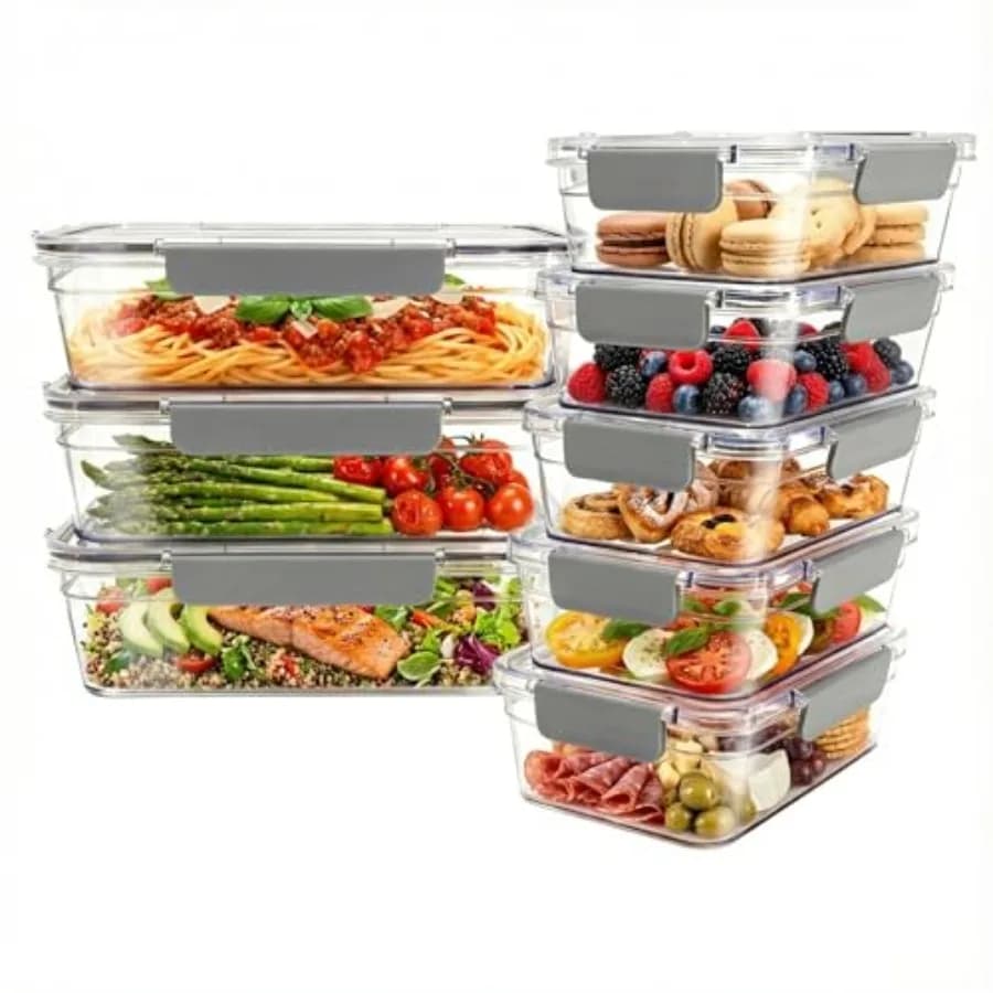 Contenitori per Alimenti in Plastica Tritan da 2,8L, Ermetici con Chiusura in Plastica Tritan per Frigorifero, Congelatore, Preparazione Pasti, Salumi, Snack, Set da 8