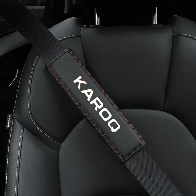 For Skoda Karoq 2008-2021 1pc Bovine Leather Interior Car Safety Belt Protection Cover For Car Accessories