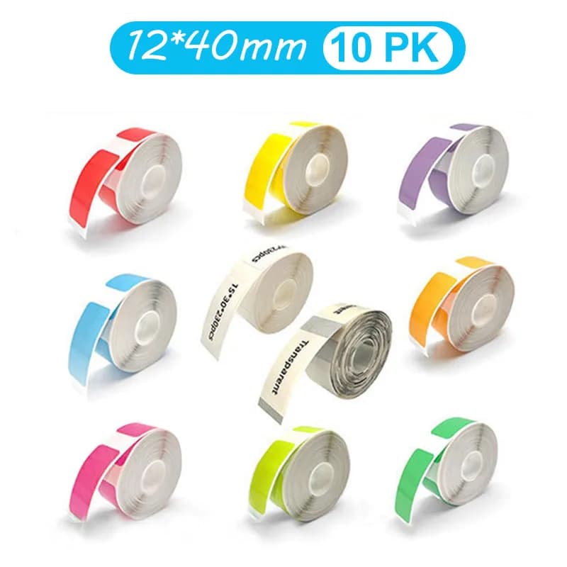 12*40mm Adesivi Termici Trasparenti Colorati Rotolo 0.47*1.57 pollici Etichetta Autoadesiva Nastro di Carta Nome Tag Ordina Note P12 P15 D30