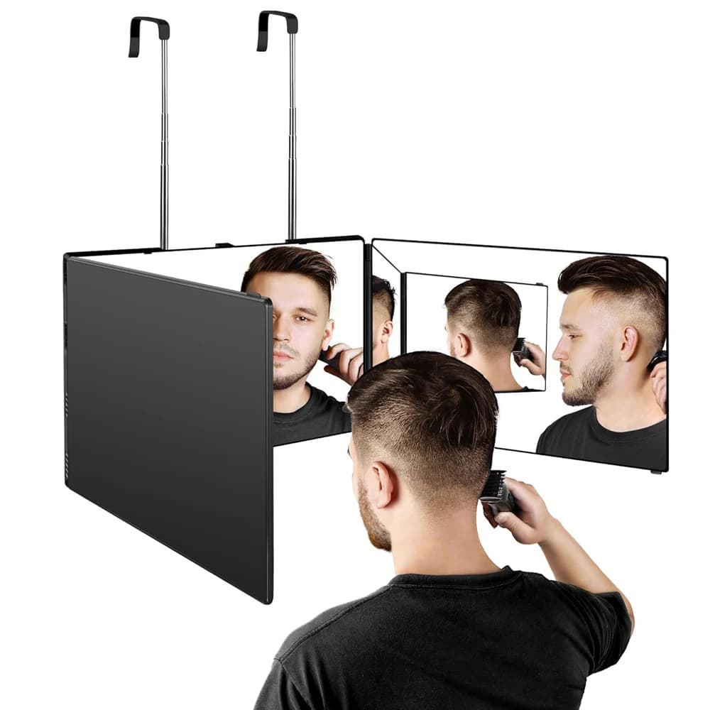 Travel Portable 360 ° Trifold Mirror for Make-up with Telescopic Hook Adjustable Height for Cutting DIY Hair, Shaving, Gifts