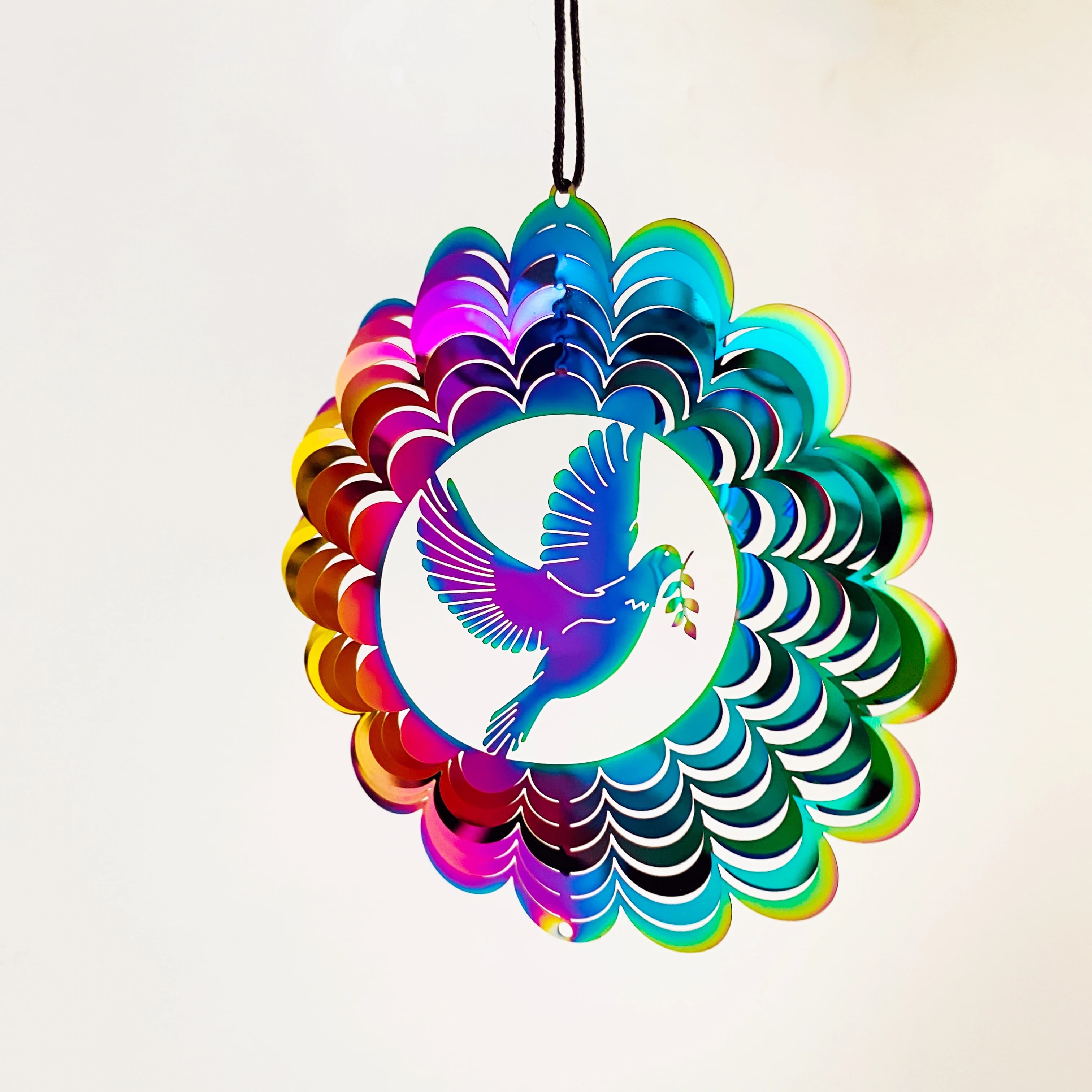 Peace Dove Wind Spinner Hanging Colorful Whirligigs 3D Pigeon Olive Branch Wind Chimes Flowing Suncatcher Garden Bird Deterrents
