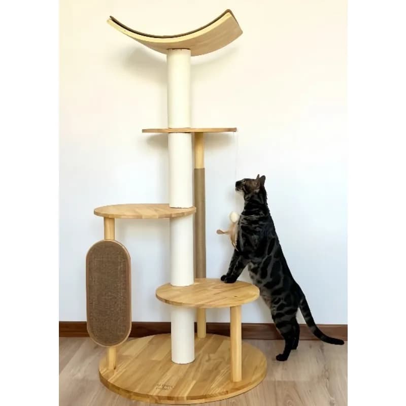 Moderno Albero per Gatti da Interno di Lusso in Legno Curvo con Sisal Resistente Nuovo Design Base Circolare per Prodotti per Animali di Halloween