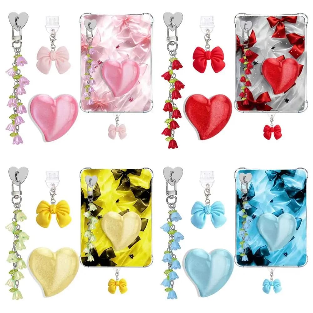 A Set Lily of The Valley Kindle Charms Set Cute Design Stand Function Tablet Stand Heart Grip Holder for Apple /Android Devices