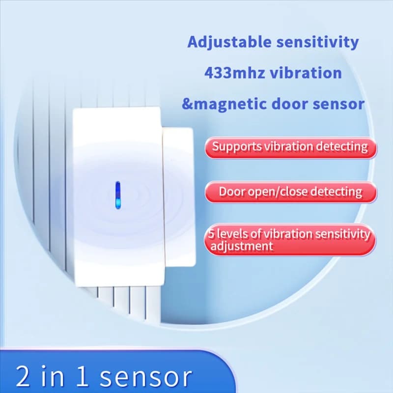 【B74A】Vibrazione+ Sensore magnetico per porta Rilevatore rottura vetro finestra Regolazione della sensibilità a 5 livelli, richiede l'attrezzatura dell'allarme da usare
