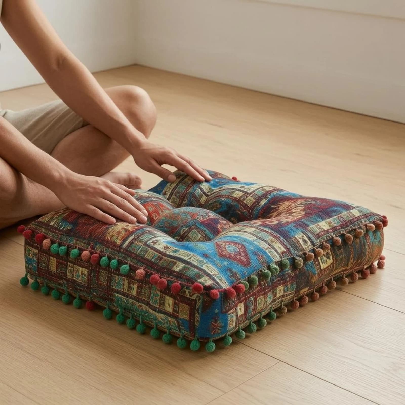 Tufted Floor Pillow Center Depression Quilted Seat Cushion Thick Meditation Pillow for Bay Window, Sofa