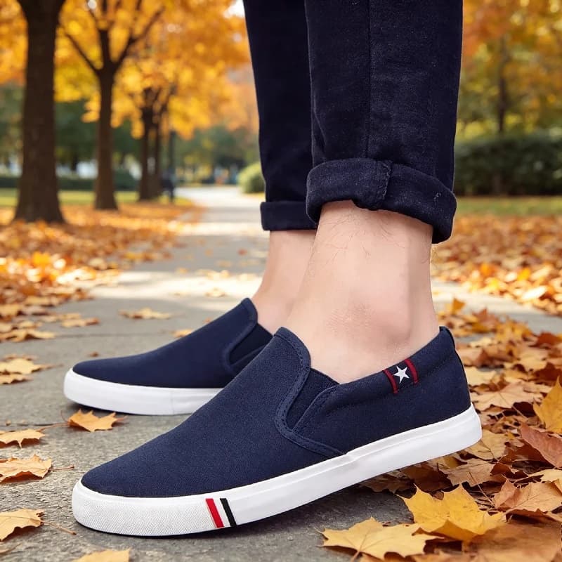 YUYIN Walking Flats for Man Men Canvas Loafers Casual Slip on Comfortable Non Slip Soft Moccasins Sneakers Men Off White Shoes