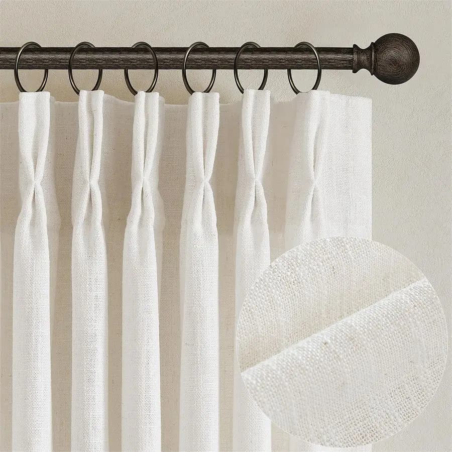 Linen Curtains with Pieghe a Pizzico, Length 84 Inches, 2 Panels for Living Room and Bedroom, Texturized Fabric Ivory Cream Birch Semi-Transparent Boho Neutral