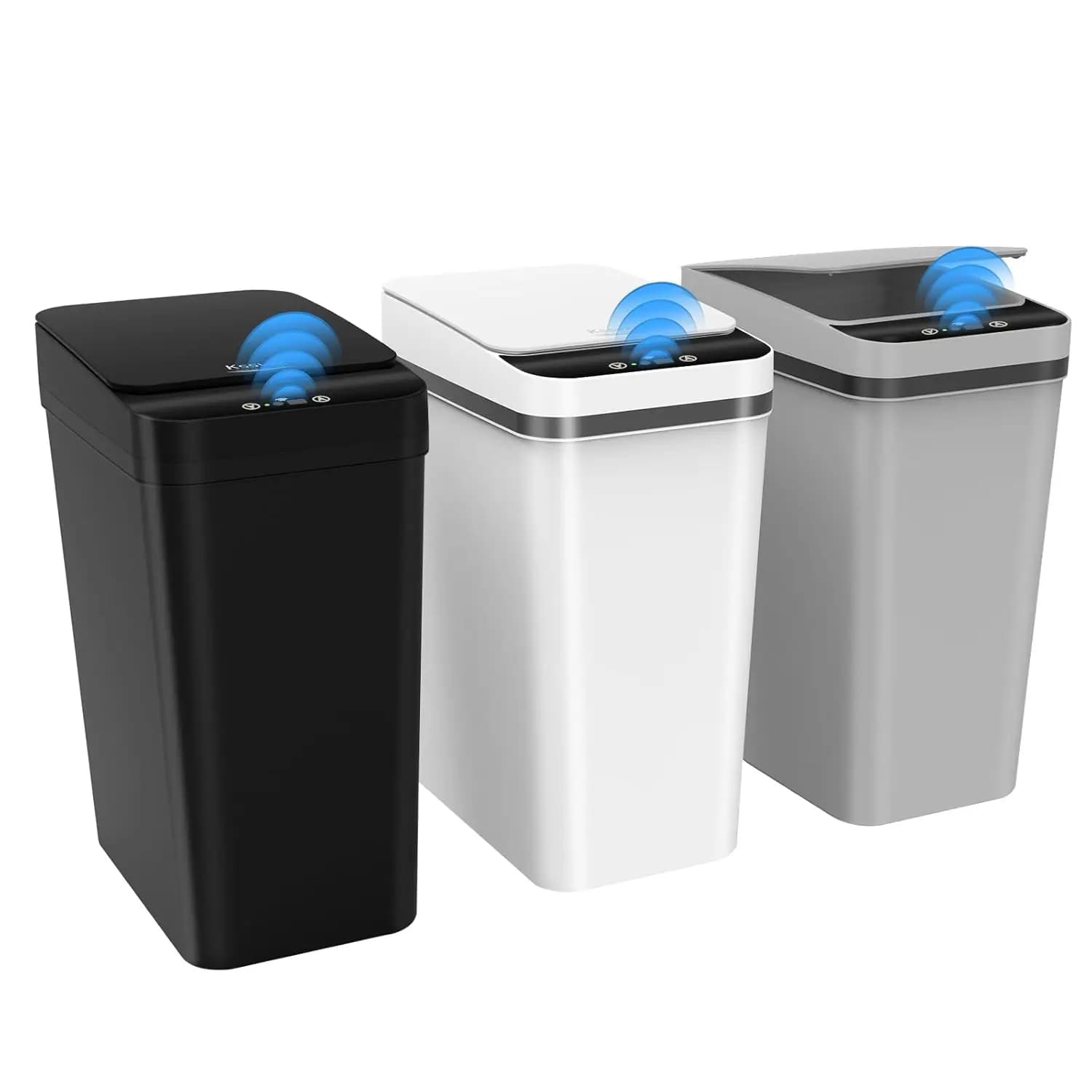 Set di 3 Pattumiere Automatiche Senza Contatto con Sensore di Movimento, Cestino Sottile Impermeabile da 9,5 Litri per Bagno, Cucina, Ufficio