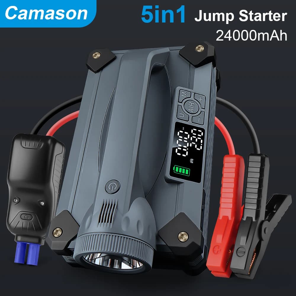 Camason Car Jump Starter 6000A/12V with Air Compressor Car tyre inflatable, 15W torch and camping, Power Bank PD 65W