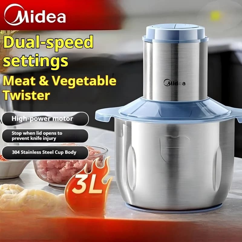 Midea MJ-JD55B Small Multifunctional Home Blender, Stainless Steel Kitchen Robot and 3 Liter Large Capacity Tritacarne