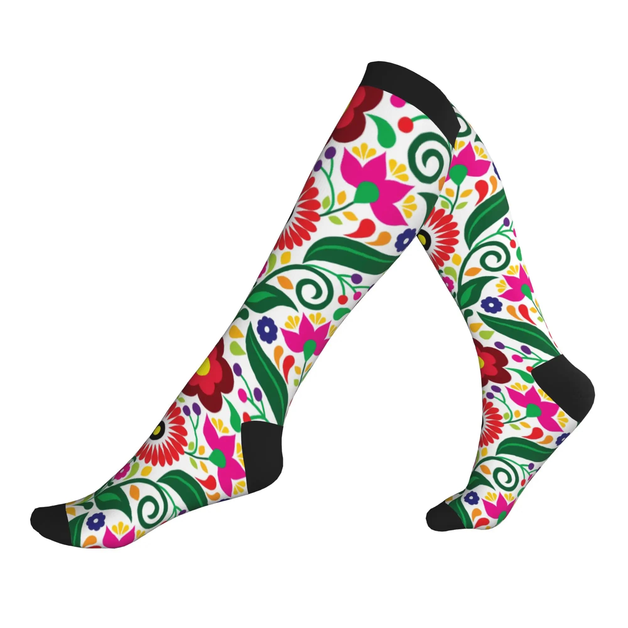 Colourful Floral Mexican Flowers Dress Socks Men Women Warm Fashion Novelty Sports Compression Socks