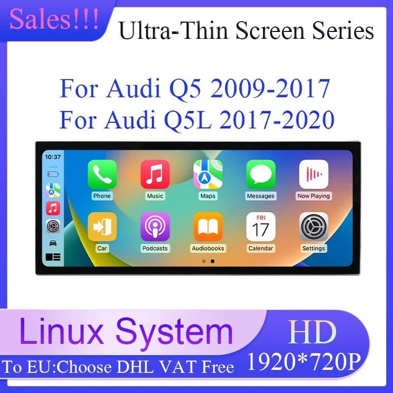 Lettore video per auto con sistema Linux da 12,3 pollici, multimediale per Audi Q5 Q5L 2009-2020, CarPlay wireless, Android Auto, navigazione GPS, Bluetooth