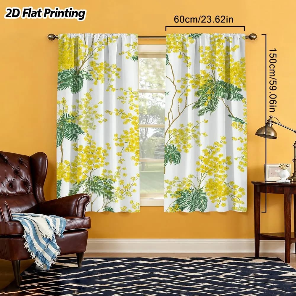 Large Floral Yellow Botanical Print Curtains Waterproof Drapery Panels for Living Room Bedroom Home Decor Spring Nature Window C