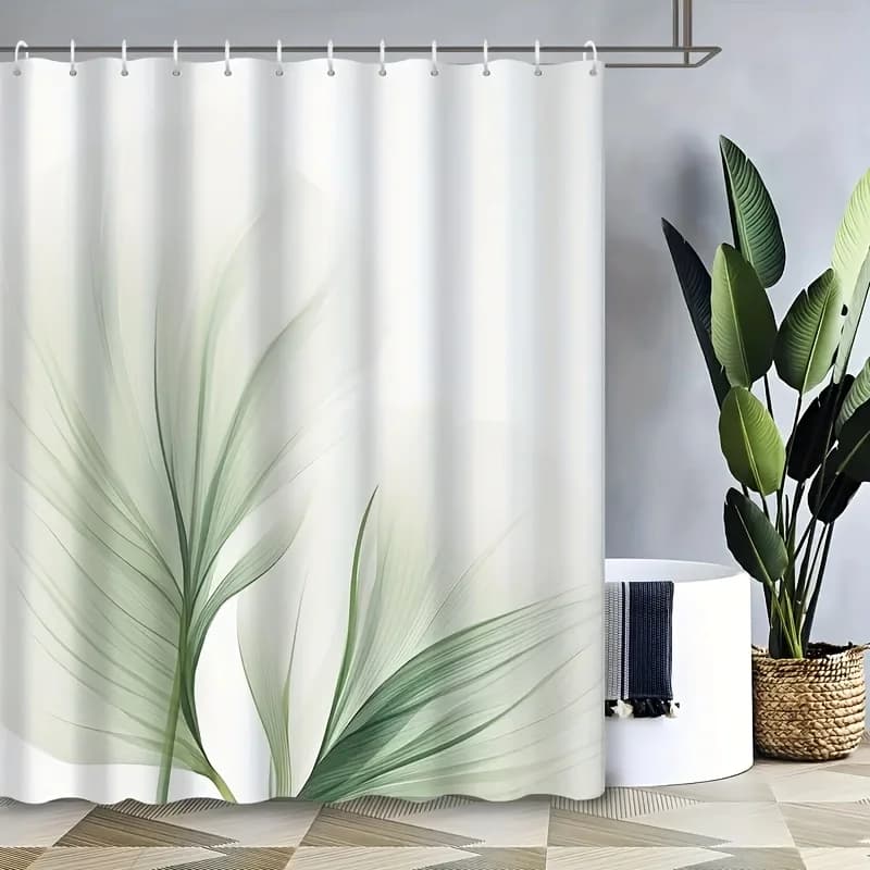 1pc Modern Easy Hand Painted Green Palm Leaf Pattern Print Design Shower Curtain, Suitable for Bathroom Decoration, Bathroom Sho