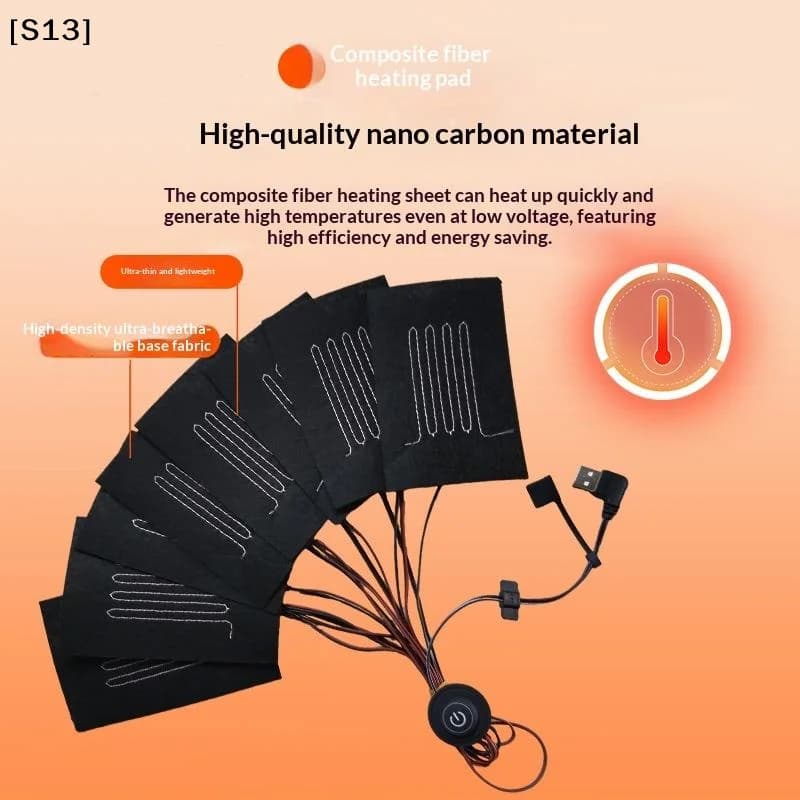 1Pcs Heating Warmer Pad For Jacket 8 In 1 USB Clothes Heater Pad With 3 Gear Adjustable Temperature Electric Heating Sheet[Q]Q@