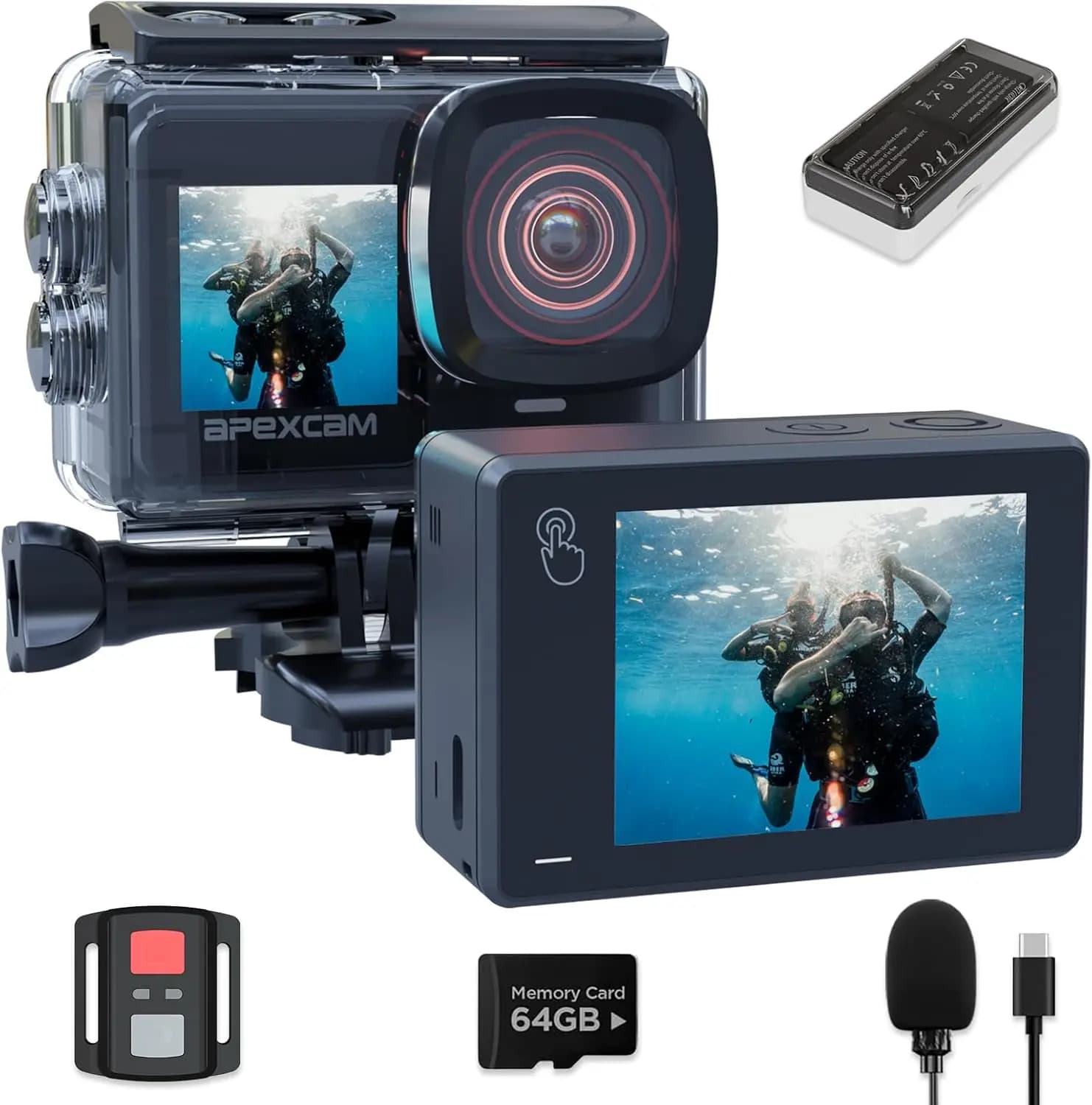 4K60FPS Dual Screen Camera with Zoom 8X, EIS, WiFi, Underwater Use, Remote Control - Perfect for Sport and Travel